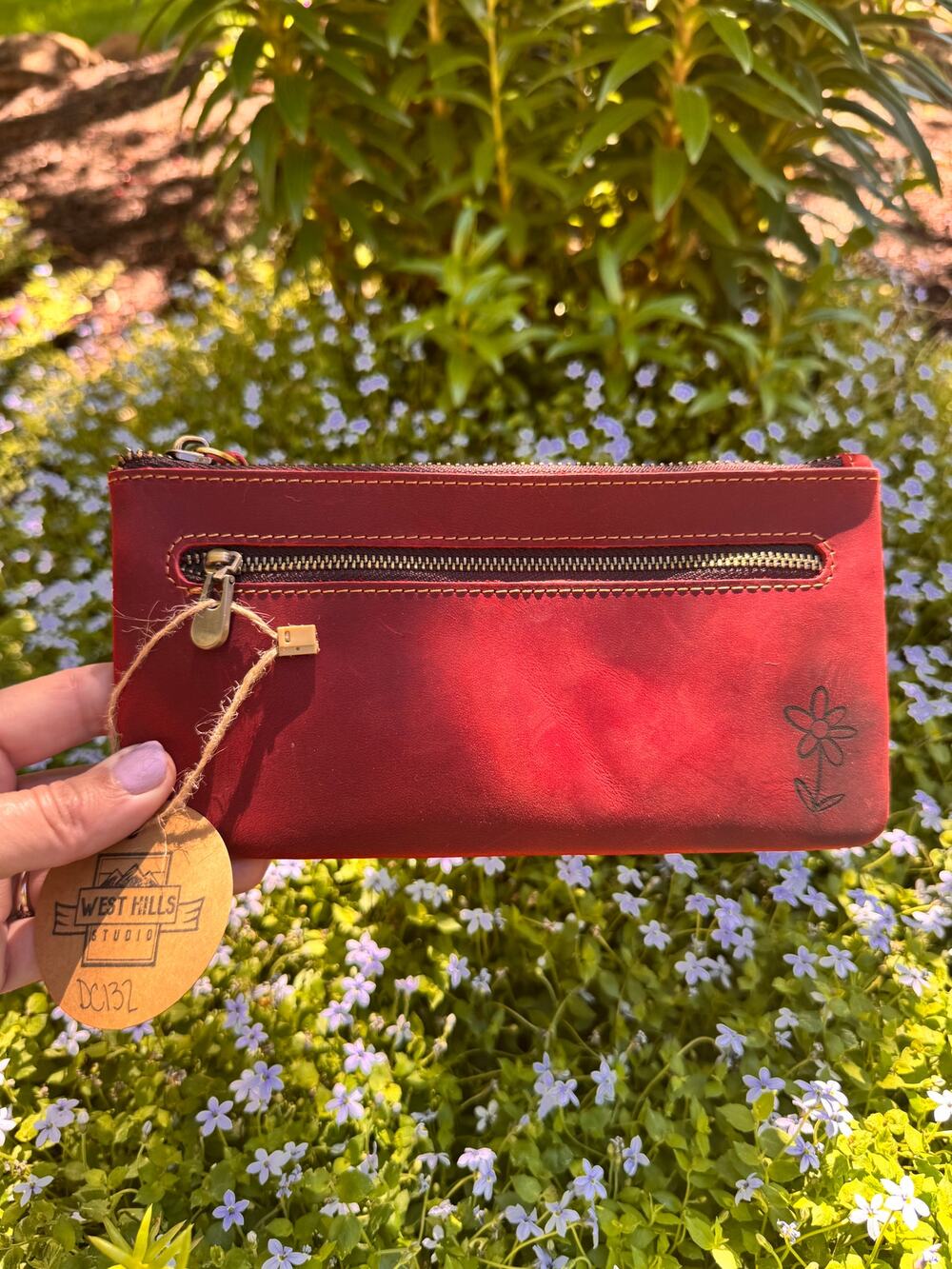 Genuine Leather Dark Red Makeup Bag Artist Pouch Leather Wristlet Bag NEW!